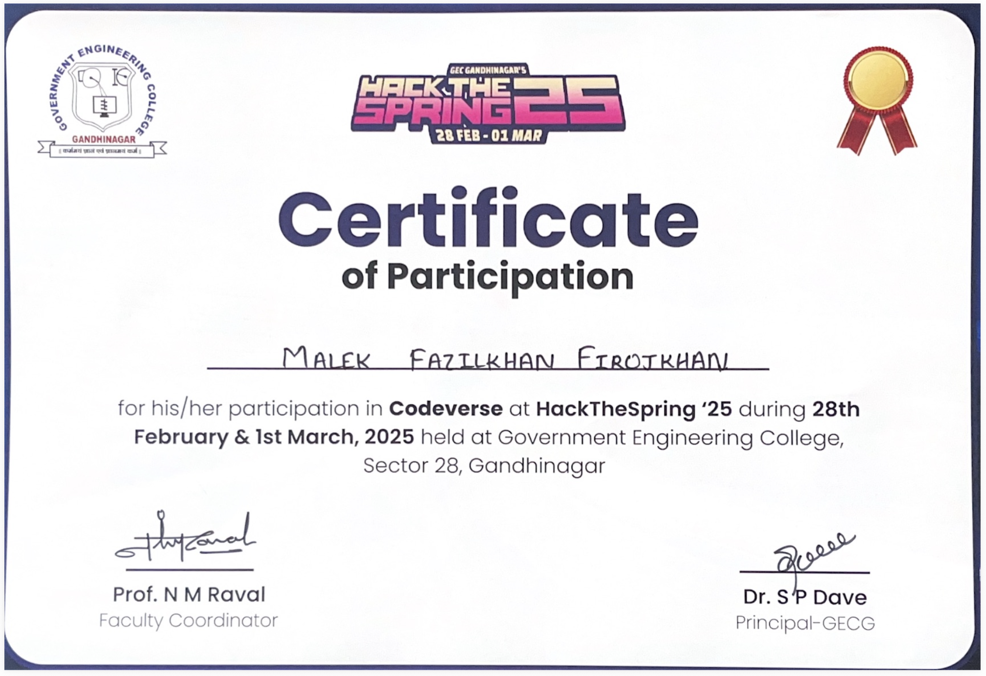 Hack-x HTS25 Achievement Certificate