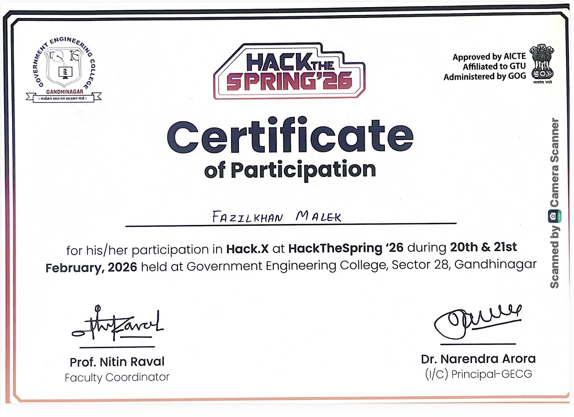 Hack-x HTS26 Achievement Certificate