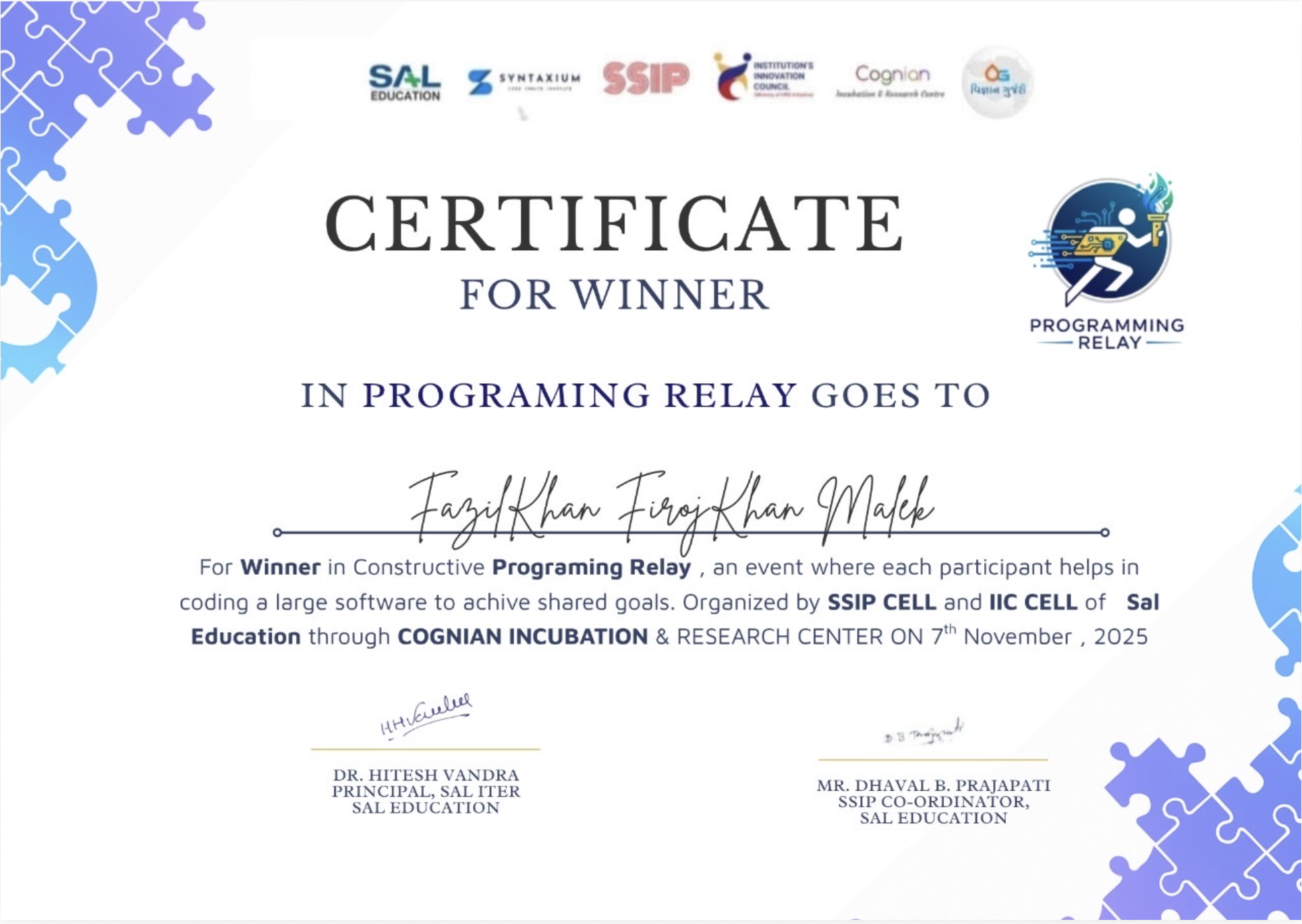 Programming Relay Winner / Competitor